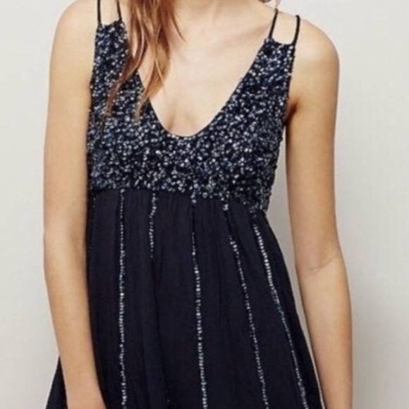 Free People Dresses & Skirts - Free‎ People Black Beaded Spaghetti Strap Dress